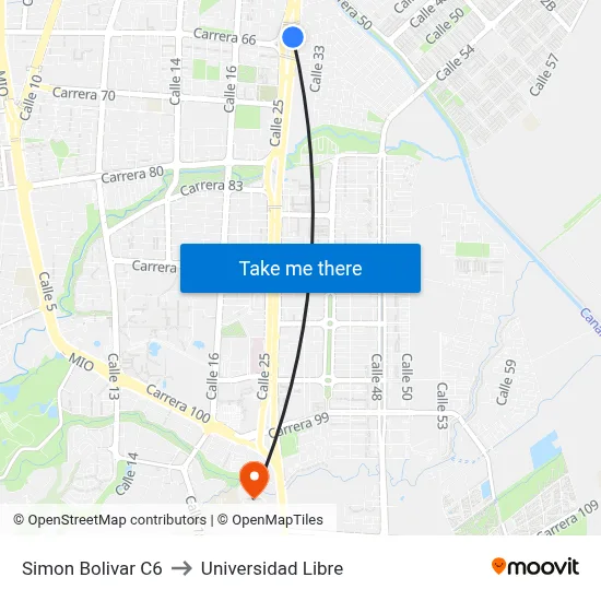 Simon Bolivar C6 to Universidad Libre map