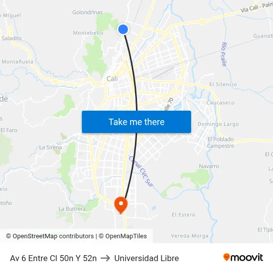 Av 6 Entre Cl 50n Y 52n to Universidad Libre map