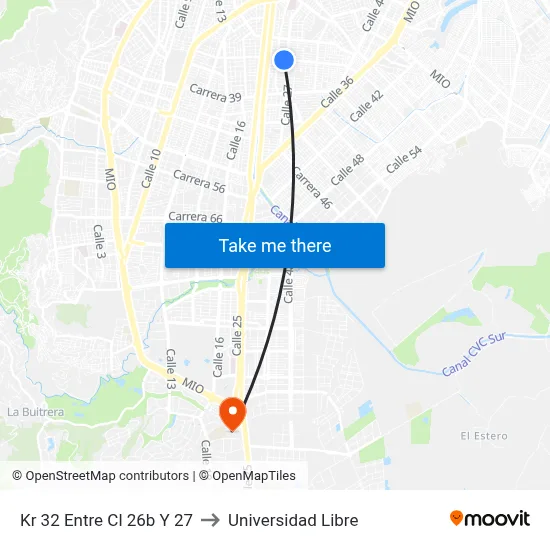 Kr 32 Entre Cl 26b Y 27 to Universidad Libre map