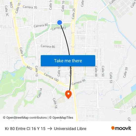Kr 80 Entre Cl 16 Y 15 to Universidad Libre map