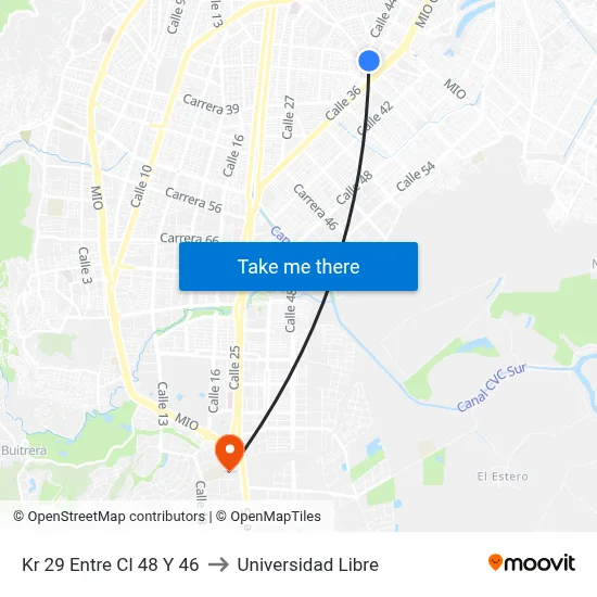 Kr 29 Entre Cl 48 Y 46 to Universidad Libre map