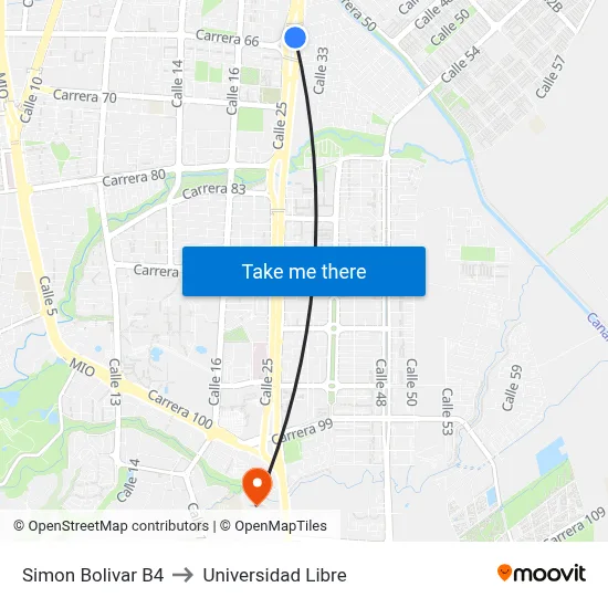 Simon Bolivar B4 to Universidad Libre map
