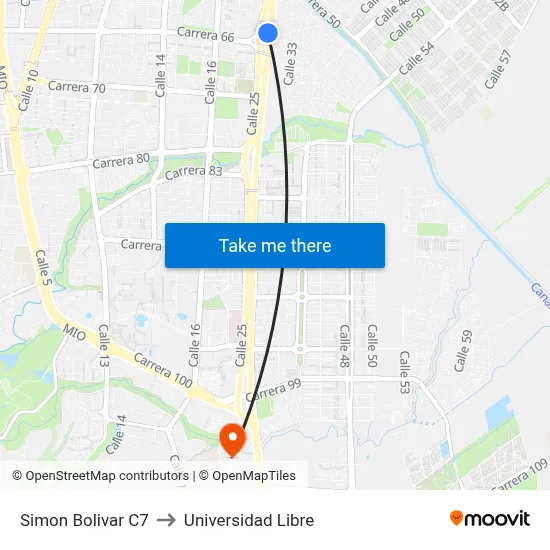 Simon Bolivar C7 to Universidad Libre map
