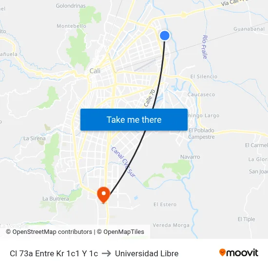 Cl 73a Entre Kr 1c1 Y 1c to Universidad Libre map
