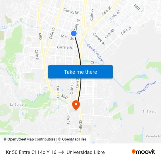 Kr 50 Entre Cl 14c Y 16 to Universidad Libre map
