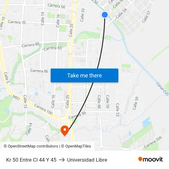 Kr 50 Entre Cl 44 Y 45 to Universidad Libre map