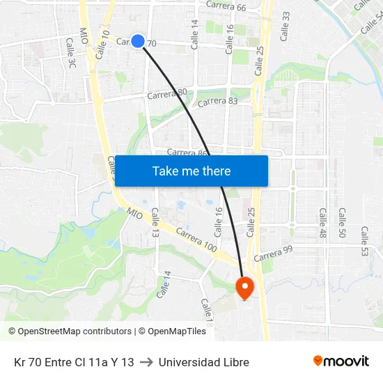 Kr 70 Entre Cl 11a Y 13 to Universidad Libre map