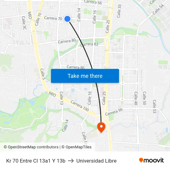 Kr 70 Entre Cl 13a1 Y 13b to Universidad Libre map
