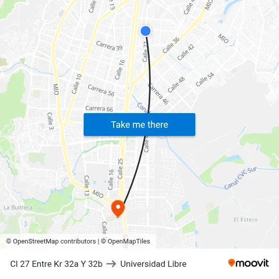 Cl 27 Entre Kr 32a Y 32b to Universidad Libre map