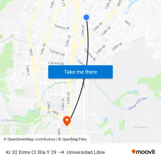 Kr 32 Entre Cl 30a Y 29 to Universidad Libre map