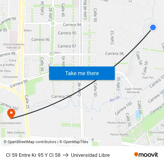 Cl 59 Entre Kr 95 Y Cl 58 to Universidad Libre map