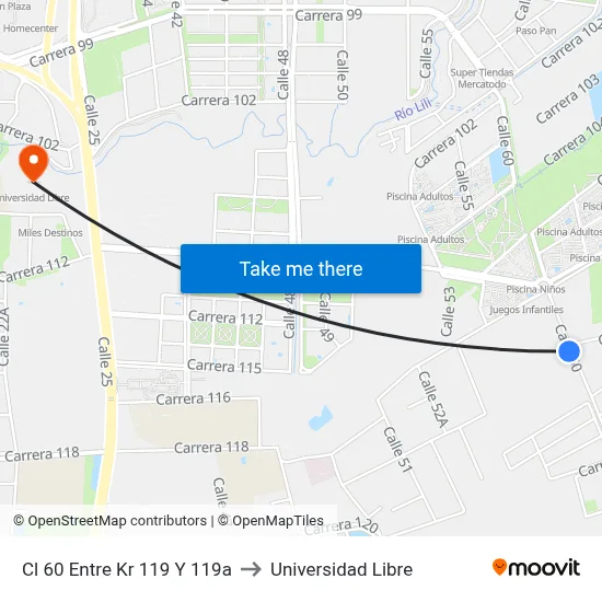 Cl 60 Entre Kr 119 Y 119a to Universidad Libre map