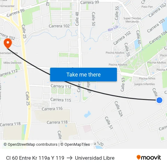 Cl 60 Entre Kr 119a Y 119 to Universidad Libre map