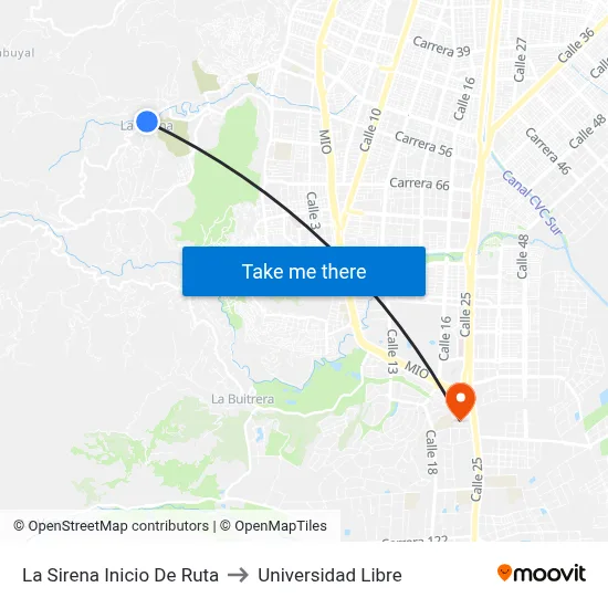 La Sirena Inicio De Ruta to Universidad Libre map