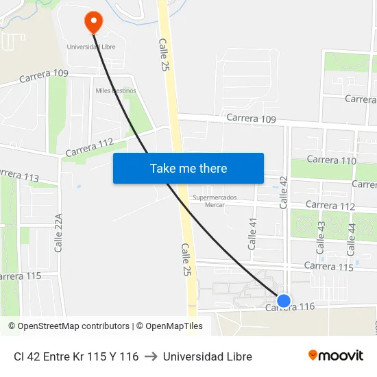 Cl 42 Entre Kr 115 Y 116 to Universidad Libre map