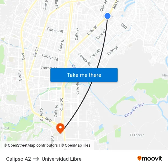Calipso A2 to Universidad Libre map