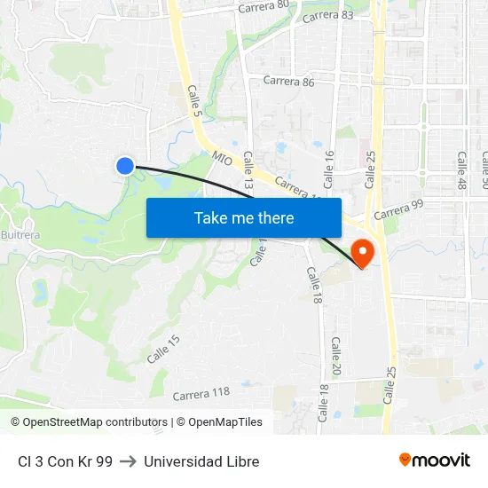 Cl 3 Con Kr 99 to Universidad Libre map