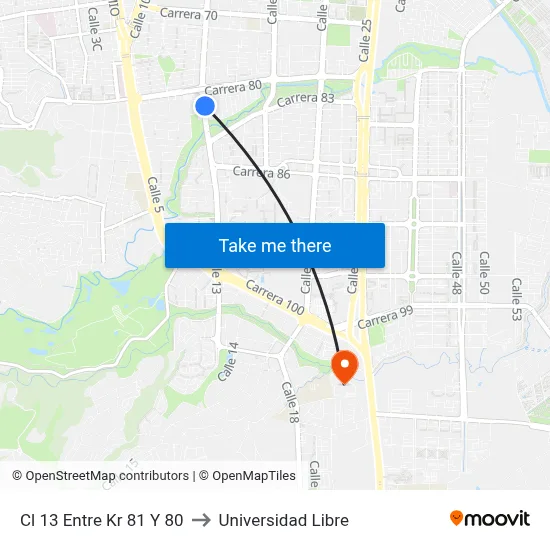 Cl 13 Entre Kr 81 Y 80 to Universidad Libre map