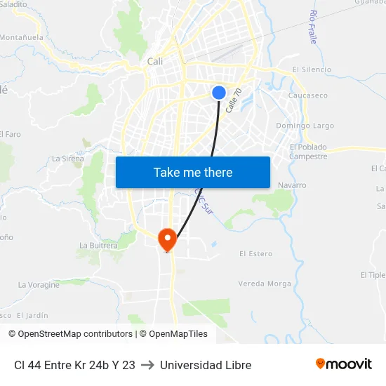 Cl 44 Entre Kr 24b Y 23 to Universidad Libre map