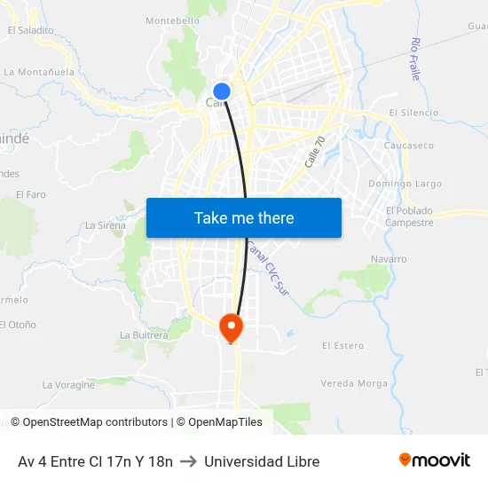 Av 4 Entre Cl 17n Y 18n to Universidad Libre map