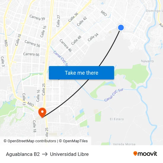 Aguablanca B2 to Universidad Libre map