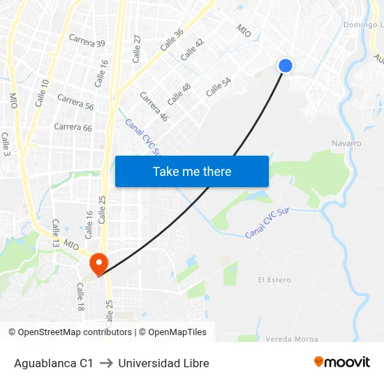 Aguablanca C1 to Universidad Libre map