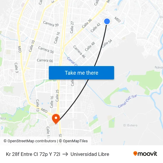 Kr 28f Entre Cl 72p Y 72l to Universidad Libre map