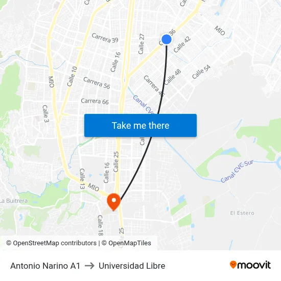 Antonio Narino A1 to Universidad Libre map