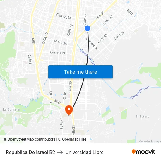Republica De Israel B2 to Universidad Libre map