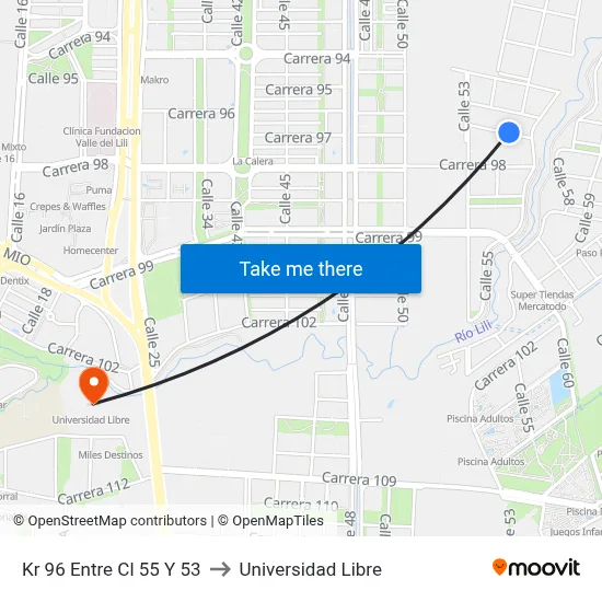 Kr 96 Entre Cl 55 Y 53 to Universidad Libre map