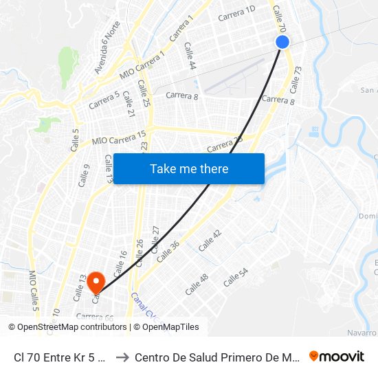 Cl 70 Entre Kr 5 Y 7 to Centro De Salud Primero De Mayo map