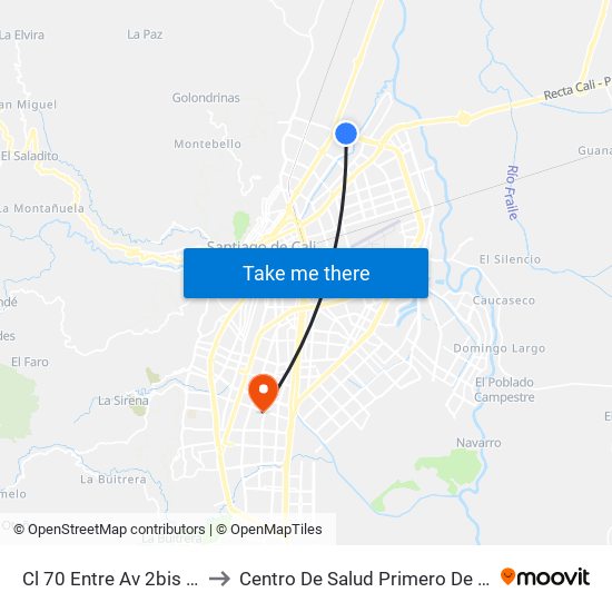 Cl 70 Entre Av 2bis Y 2n to Centro De Salud Primero De Mayo map