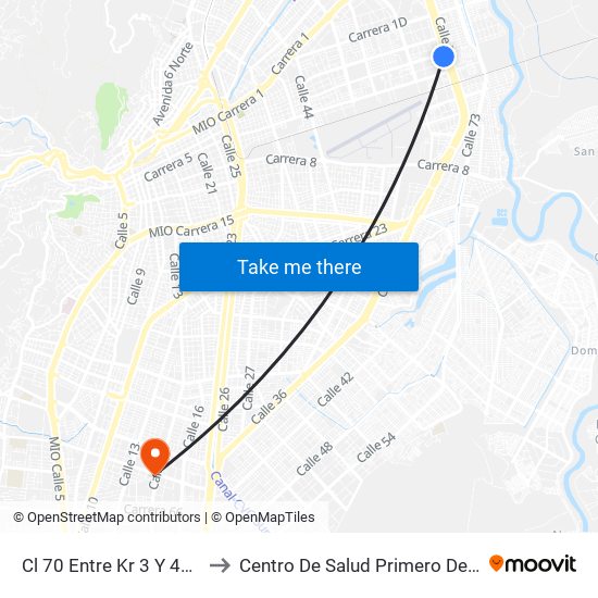 Cl 70 Entre Kr 3 Y 4c Pp1 to Centro De Salud Primero De Mayo map