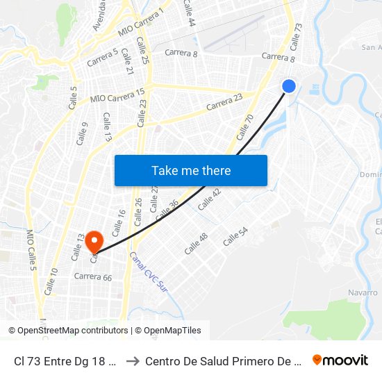 Cl 73 Entre Dg 18 Y 17 to Centro De Salud Primero De Mayo map