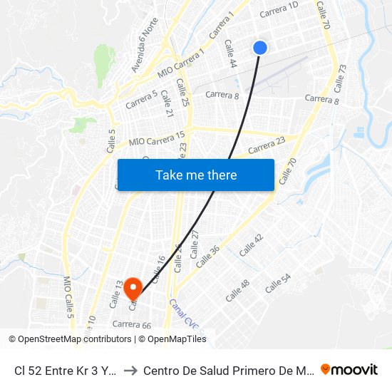 Cl 52 Entre Kr 3 Y 4c to Centro De Salud Primero De Mayo map