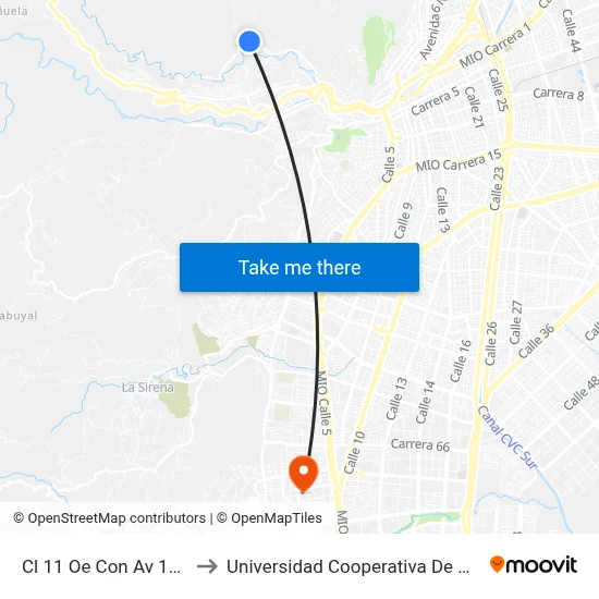 Cl 11 Oe Con Av 15 Oe_2 to Universidad Cooperativa De Colombia map