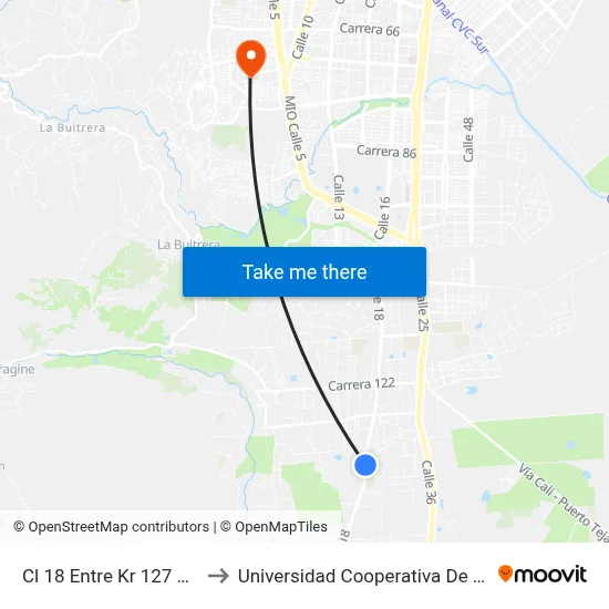 Cl 18 Entre Kr 127 Y 130_1 to Universidad Cooperativa De Colombia map