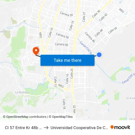 Cl 57 Entre Kr 48b Y 48c to Universidad Cooperativa De Colombia map