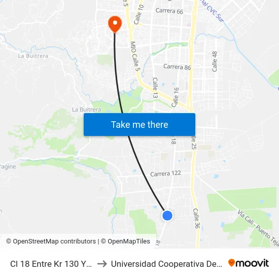 Cl 18 Entre Kr 130 Y 127c_1 to Universidad Cooperativa De Colombia map