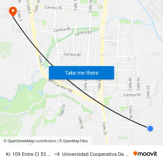 Kr 109 Entre Cl 53 Y 48_1 to Universidad Cooperativa De Colombia map