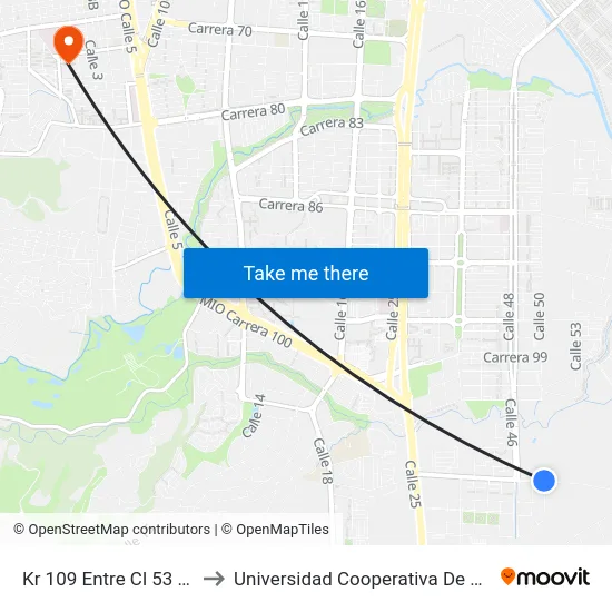 Kr 109 Entre Cl 53 Y 48_2 to Universidad Cooperativa De Colombia map