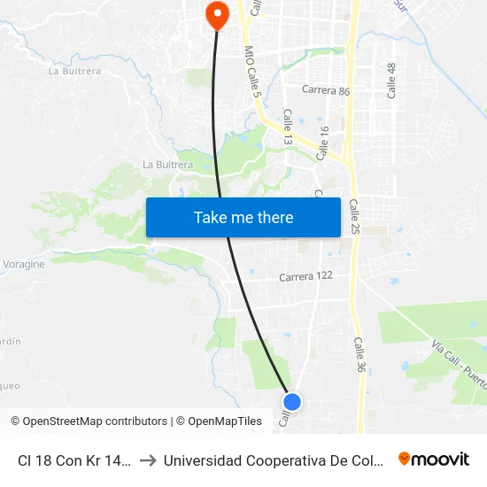 Cl 18 Con Kr 142_2 to Universidad Cooperativa De Colombia map
