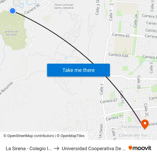 La Sirena - Colegio Ideas_2 to Universidad Cooperativa De Colombia map