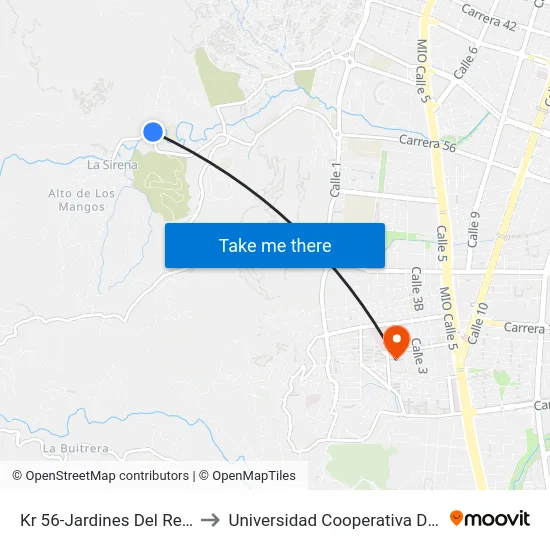 Kr 56-Jardines Del Recuerdo_2 to Universidad Cooperativa De Colombia map