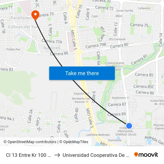 Cl 13 Entre Kr 100 Y 86_2 to Universidad Cooperativa De Colombia map