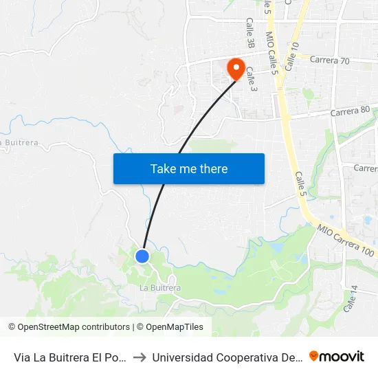 Via La Buitrera El Portento_1 to Universidad Cooperativa De Colombia map