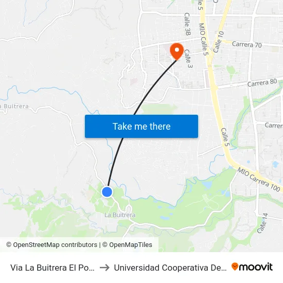 Via La Buitrera El Portento_2 to Universidad Cooperativa De Colombia map