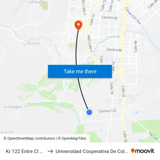 Kr 122 Entre Cl 5 Y 9 to Universidad Cooperativa De Colombia map