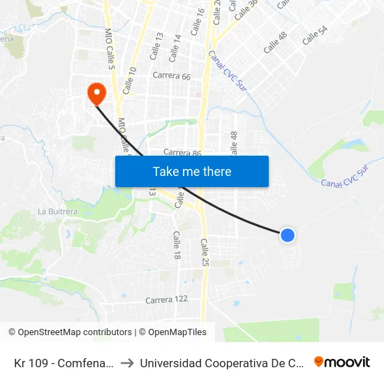 Kr 109 - Comfenalco_2 to Universidad Cooperativa De Colombia map