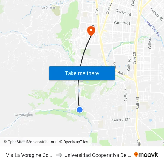 Via La Voragine Con Cl 2_2 to Universidad Cooperativa De Colombia map
